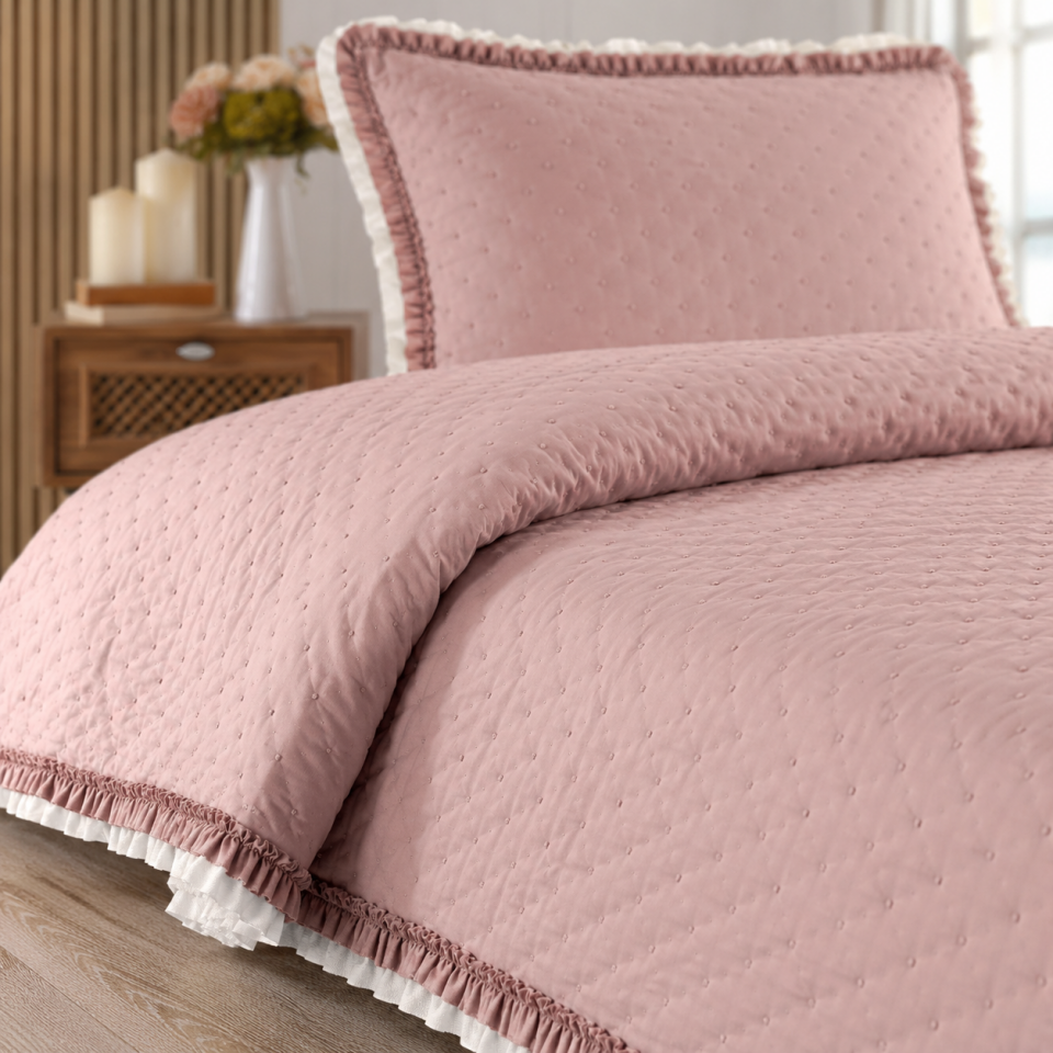CHERFULL FIRFIRLI YATAK ÖRTÜSÜ SETİ PEMBE