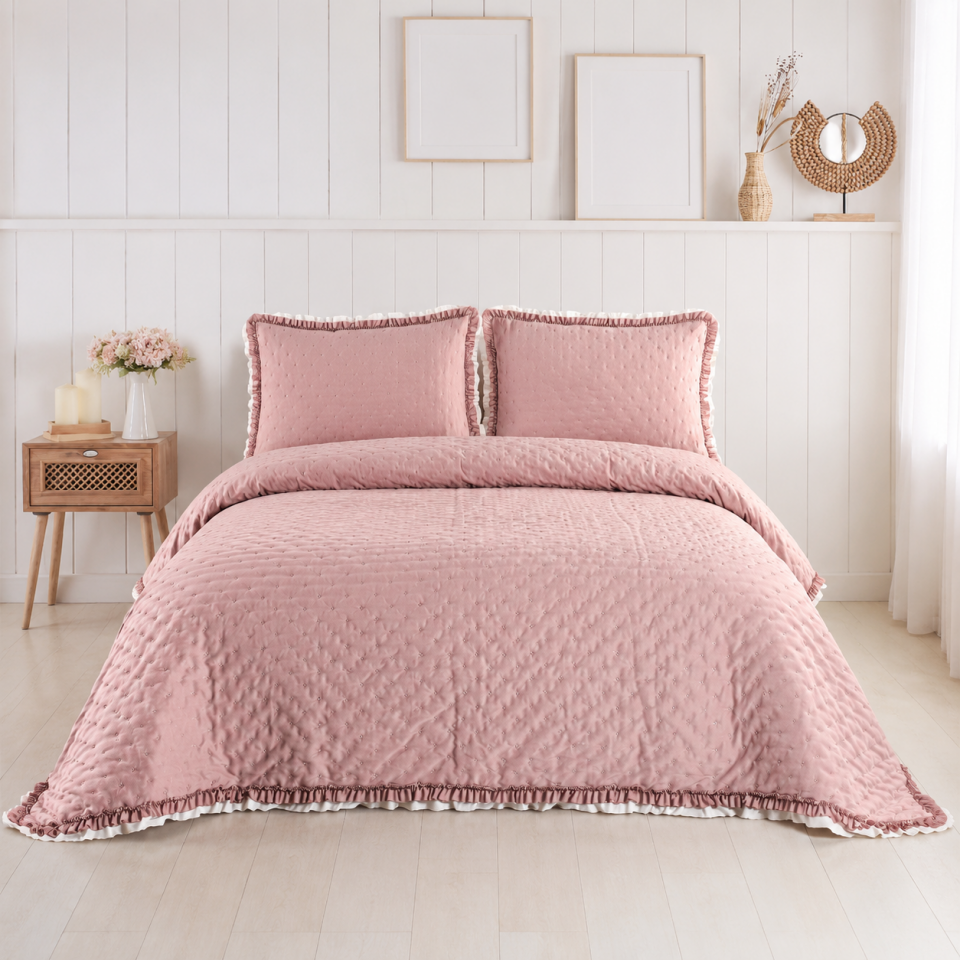 CHERFULL FIRFIRLI YATAK ÖRTÜSÜ SETİ PEMBE