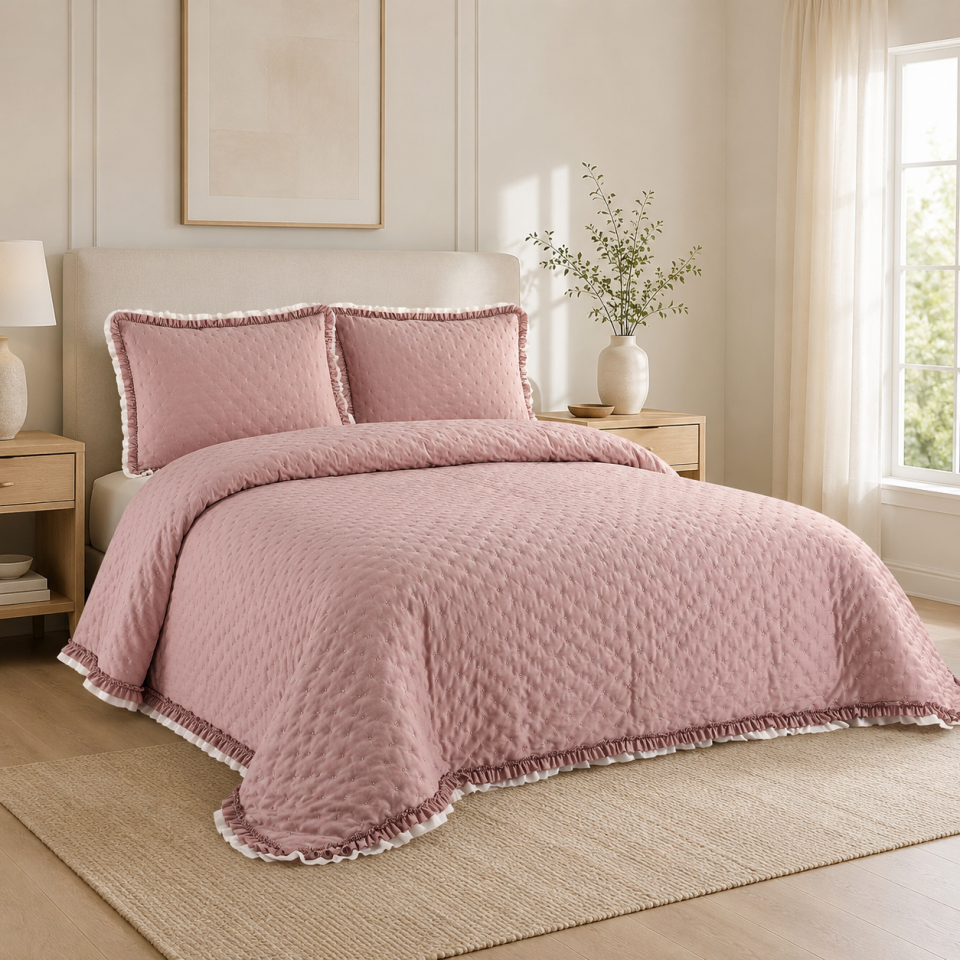 CHERFULL FIRFIRLI YATAK ÖRTÜSÜ SETİ PEMBE