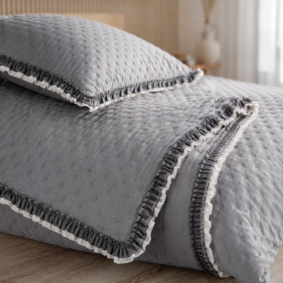 CHERFULL FIRFIRLI YATAK ÖRTÜSÜ SETİ  ANTRASİT